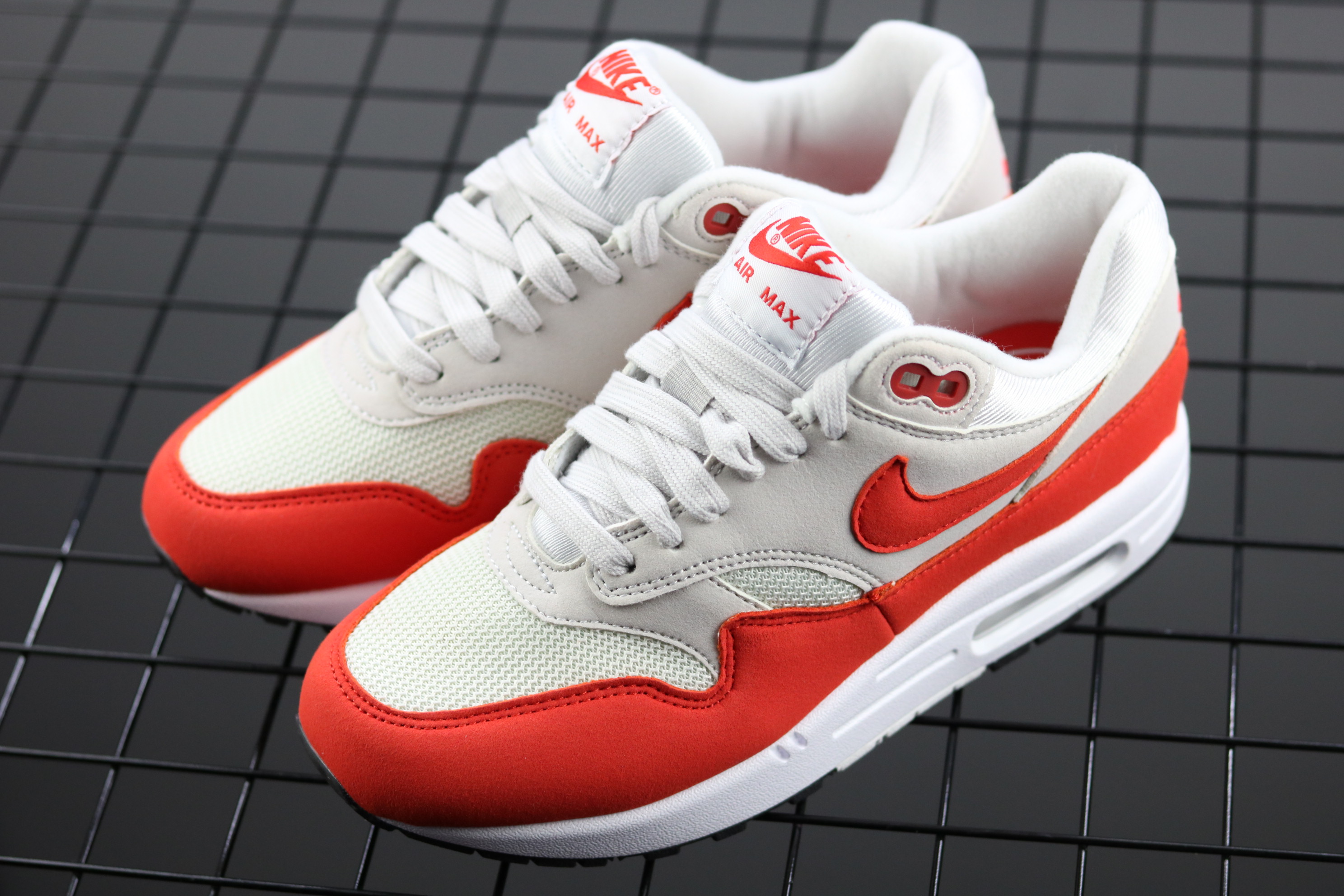 Nike Air Max 1 Grey Red Running Sneakers 319986-035 – Men Air Shoes