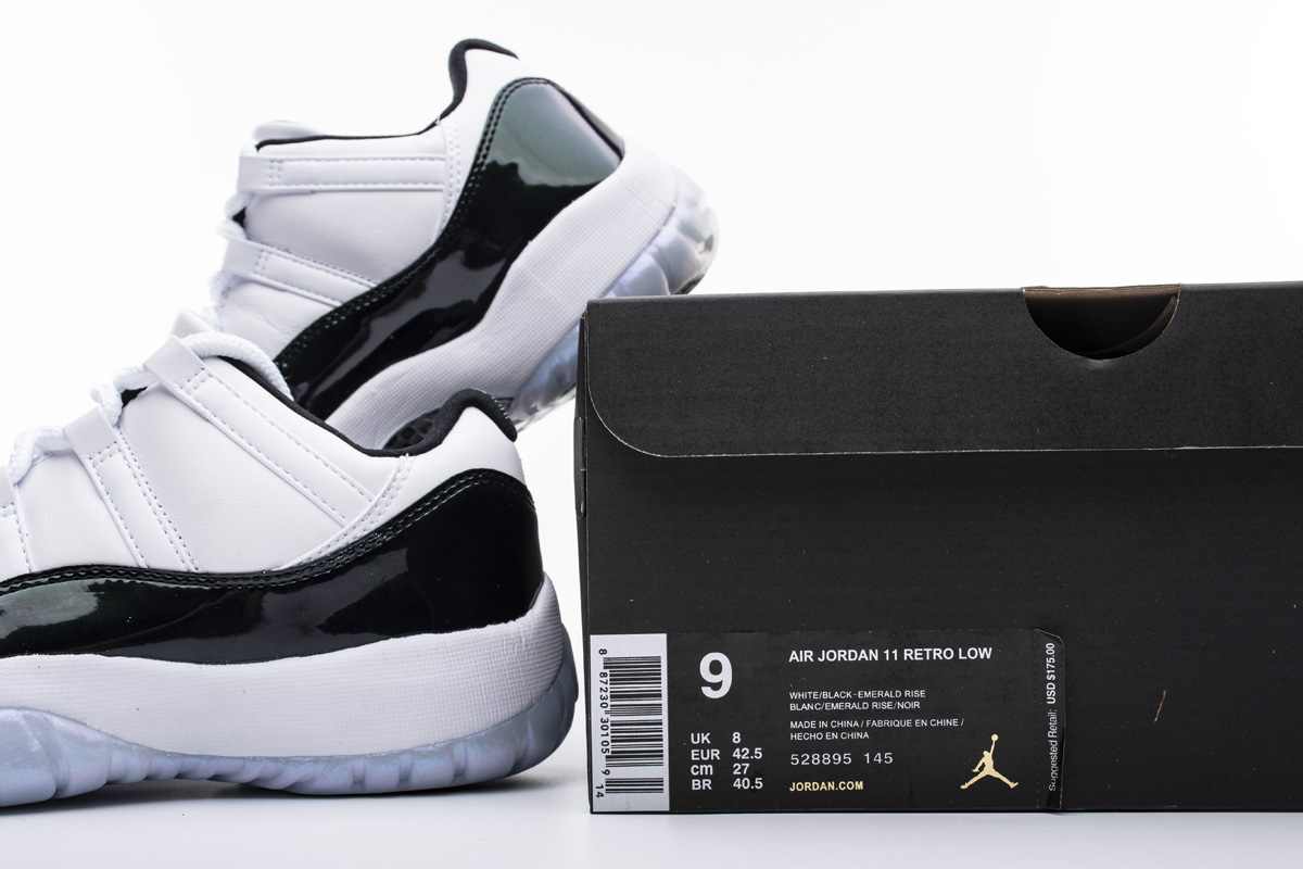 air jordan 11 retro low white black emerald rise