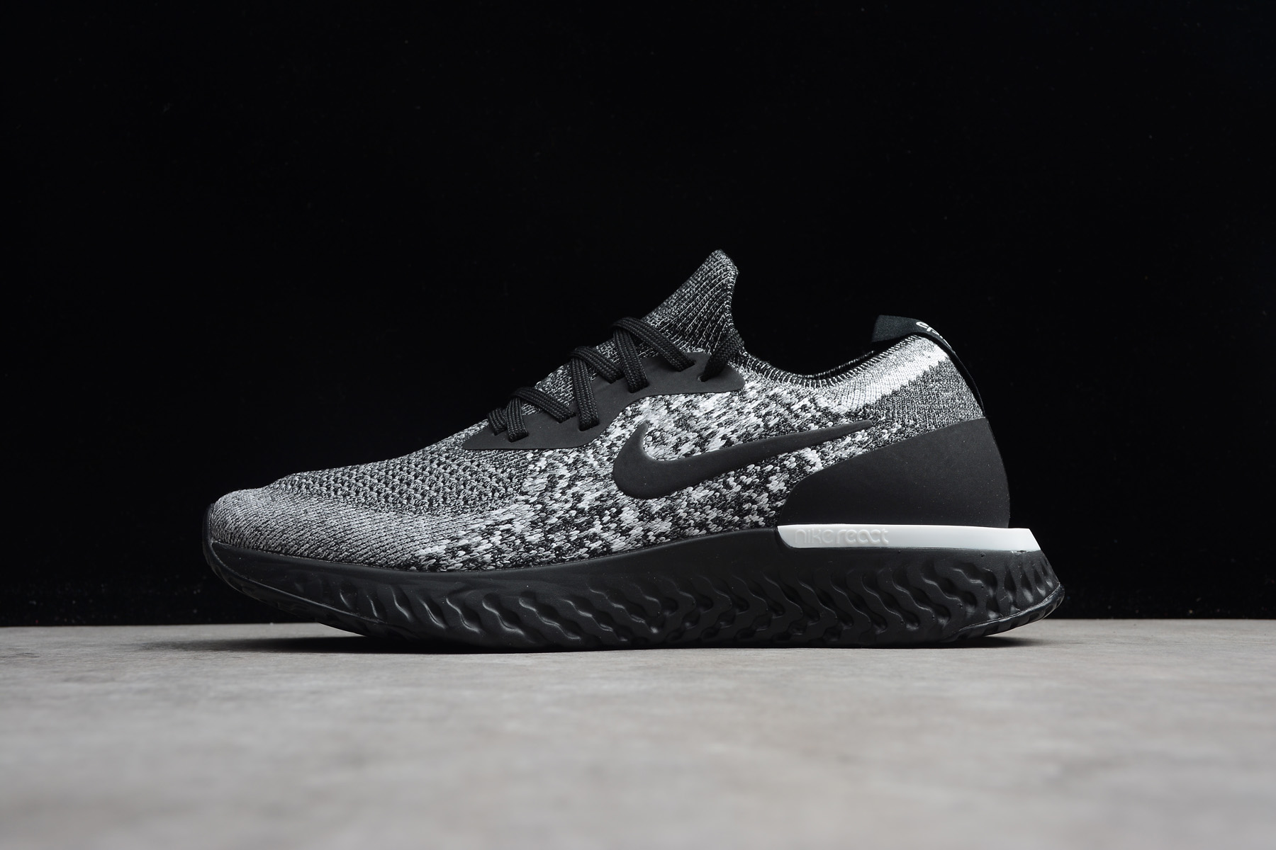 nike epic react flyknit black black white