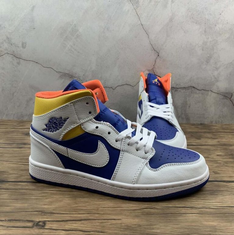 554724-131 Air Jordan 1 Mid Yellow White Blue Sneakers â Men Air Shoes