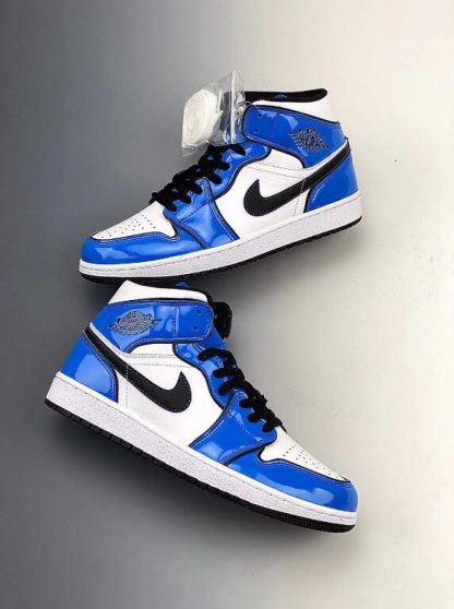 New Air Jordan 1 Mid Signal Blue White Black Shoes DD6834-402 – Men Air ...