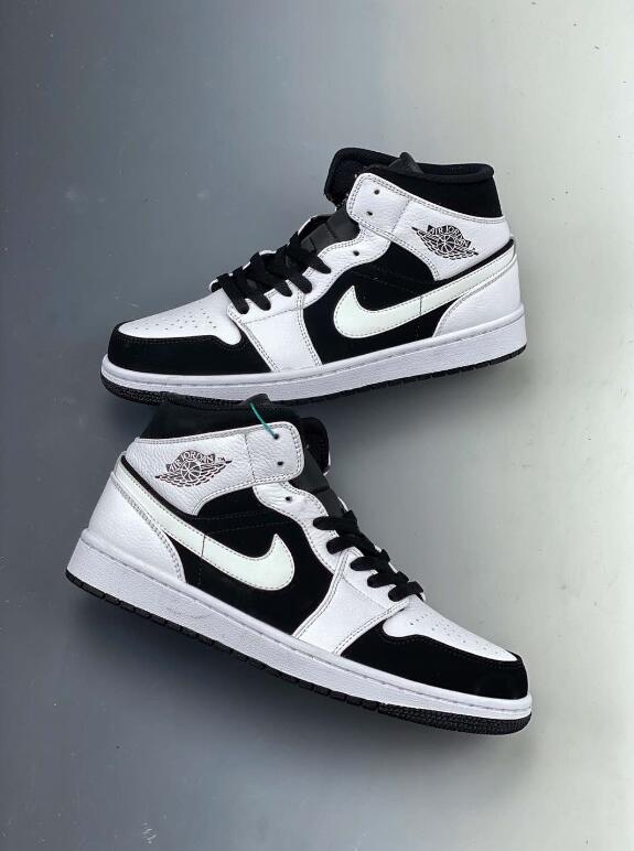 2021 Buy Air Jordan 1 Mid Panda White Black Basketball Sneaker 554724 ...