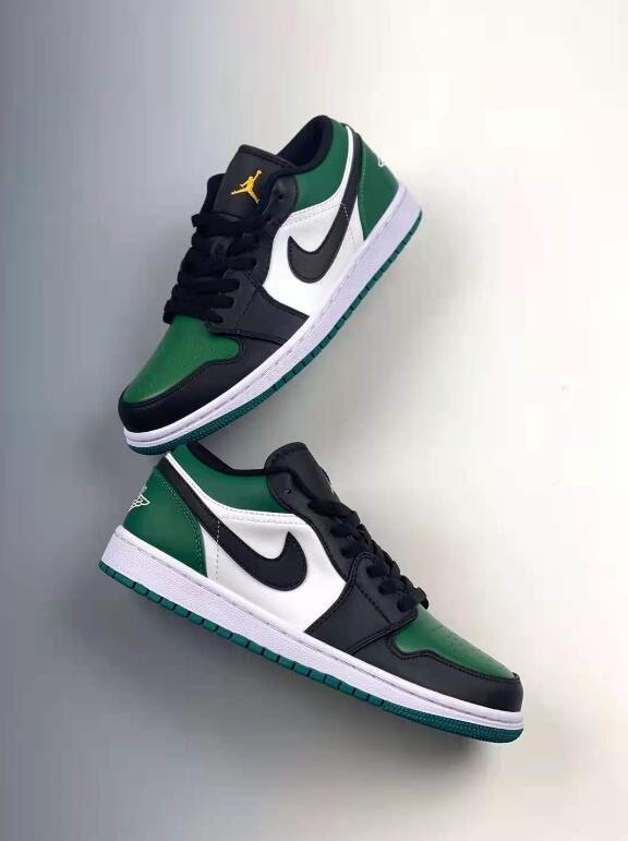 2021 Sale UK Air Jordan 1 Low Black Green Foot 553558-371 Sport